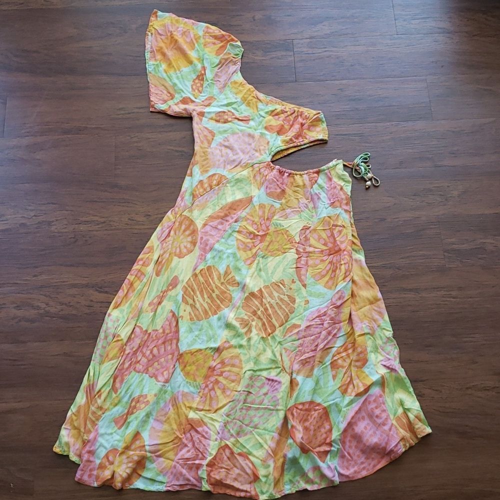 Farm Rio Seashell Maxi Dress M Green Orange Marine Beach Boho Summer Coastal - Picture 6 of 7